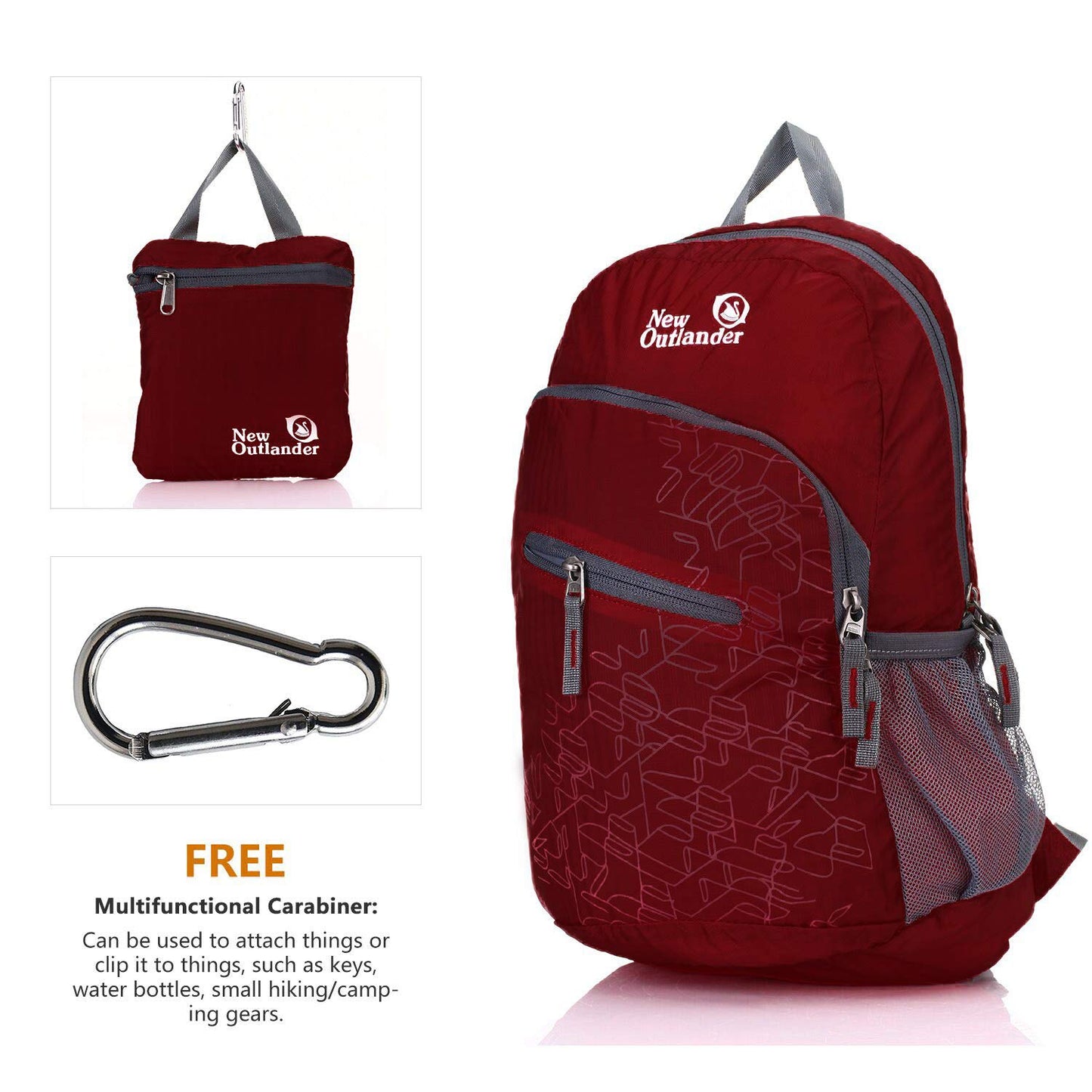 Outlander Packable Handy Lightweight Travel Hiking Backpack Daypack-Grey-L