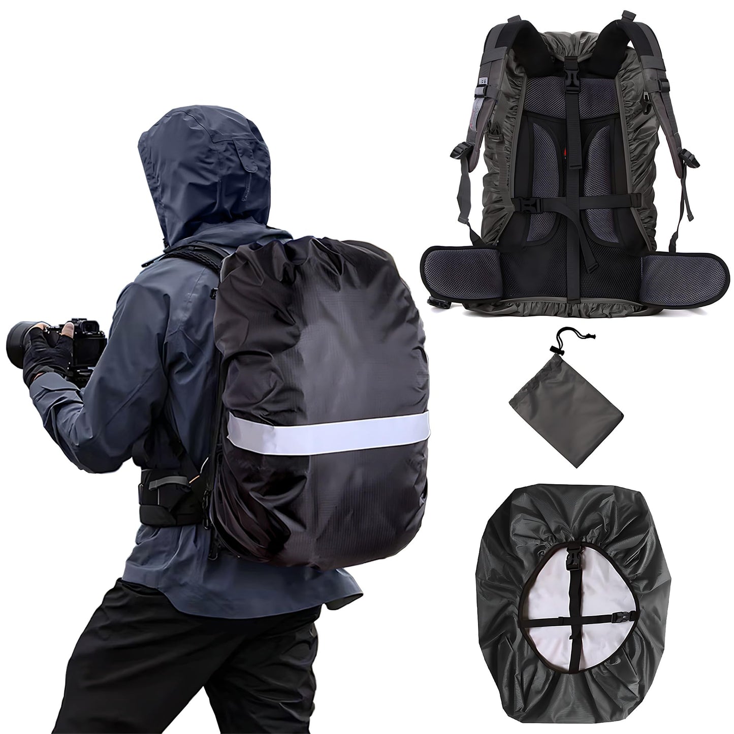 Waterproof Backpack Rain Cover,8000mm Waterproof Level,Upgraded with Reflective,Anti-Slip Cross Buckle Straps,Ultra-Strong Multilayer Structure for Hiking,Biking,Camping,Outdoor, Traveling