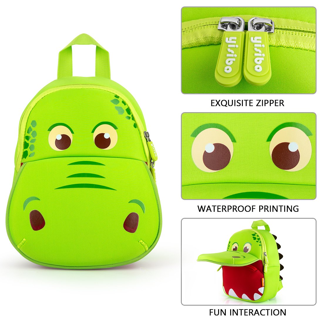 yisibo Dinosaur Hippo Kids Toddler Backpack for Boys Girls Lightweight Waterproof Preschool Travel Schoolbag for 2-7 Years