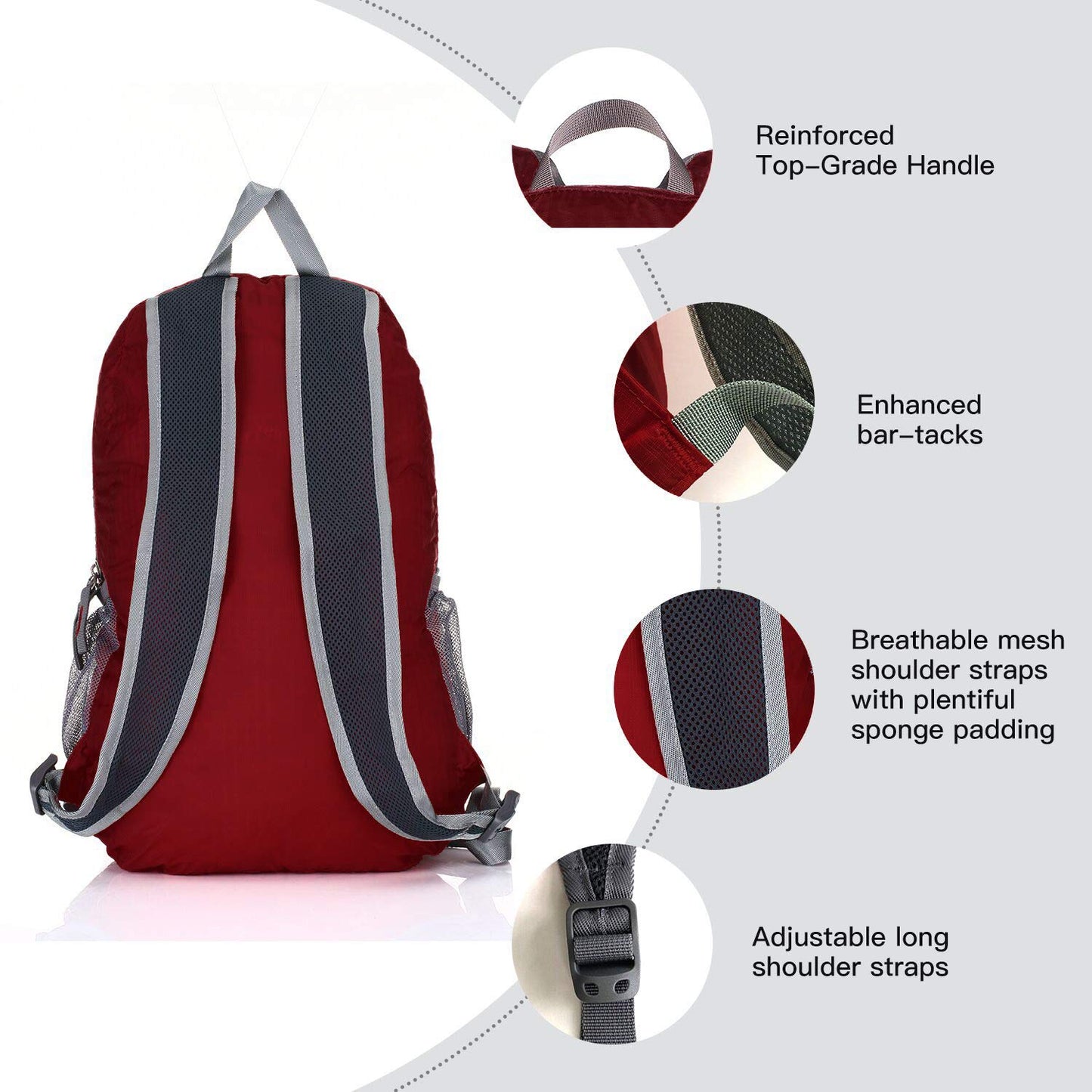 Outlander Packable Handy Lightweight Travel Hiking Backpack Daypack-Grey-L