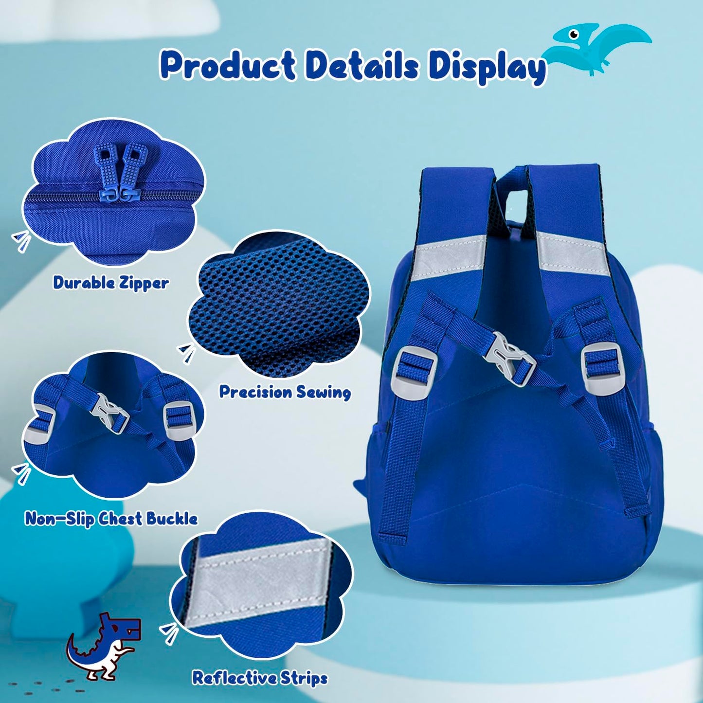 yisibo Dinosaur Hippo Kids Toddler Backpack for Boys Girls Lightweight Waterproof Preschool Travel Schoolbag for 2-7 Years