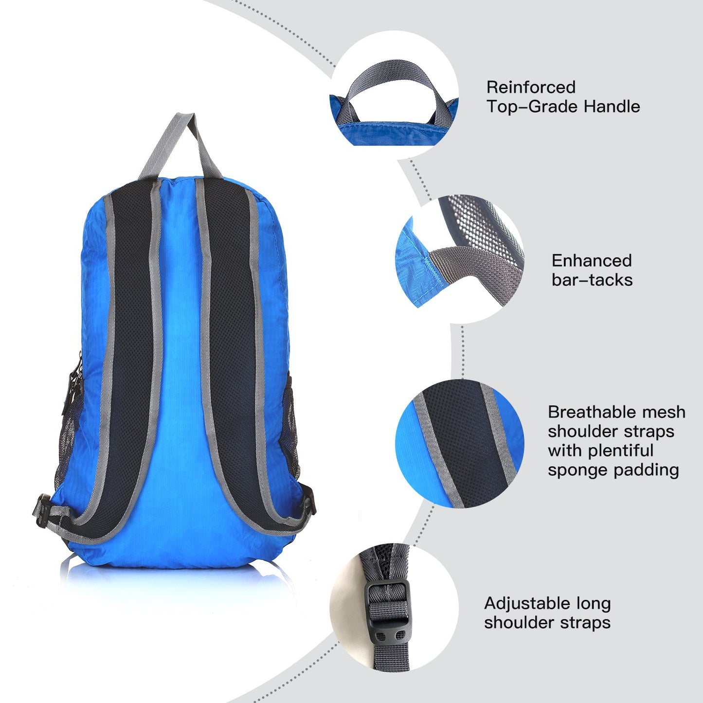 Outlander Packable Handy Lightweight Travel Hiking Backpack Daypack-Grey-L