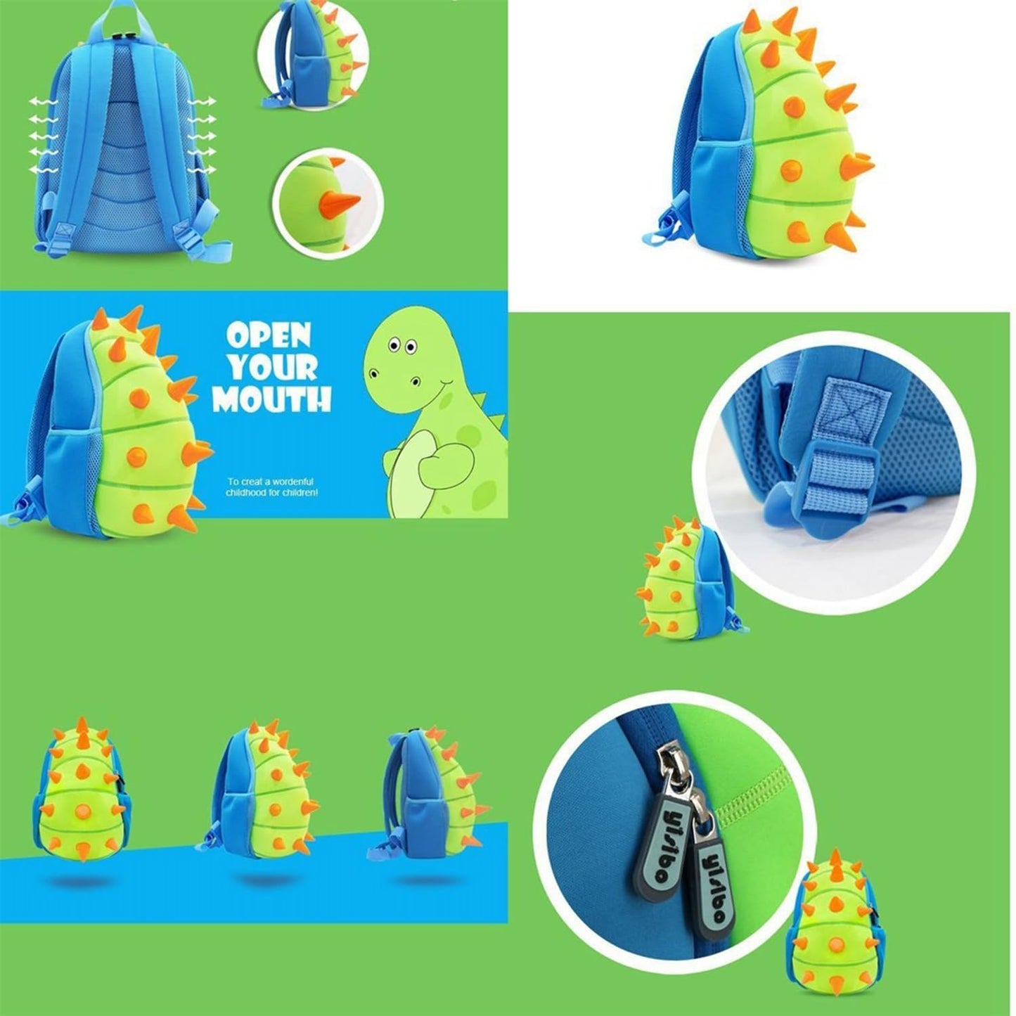 yisibo Dinosaur Hippo Kids Toddler Backpack for Boys Girls Lightweight Waterproof Preschool Travel Schoolbag for 2-7 Years