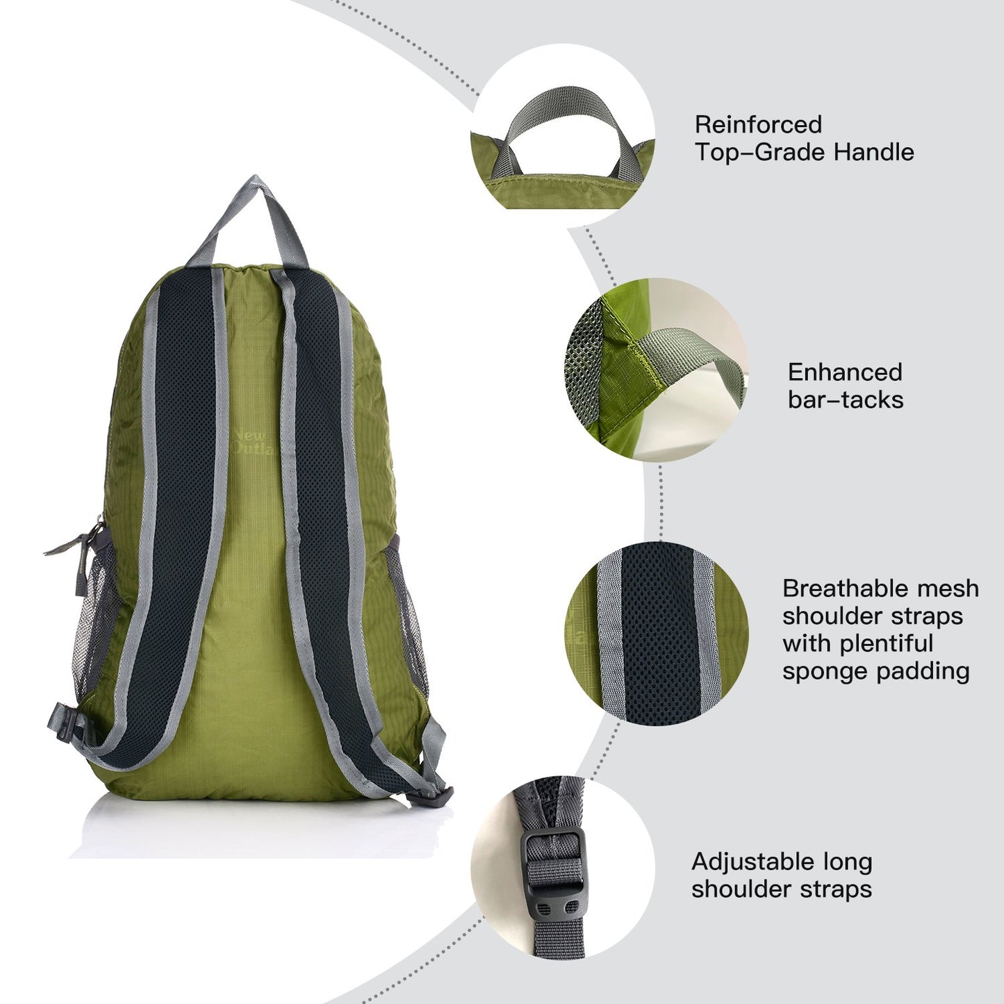 Outlander Packable Handy Lightweight Travel Hiking Backpack Daypack-Grey-L