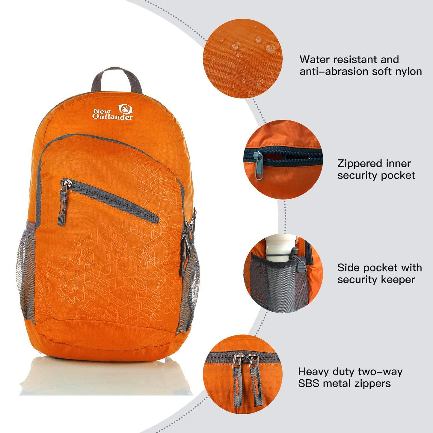 Outlander Packable Handy Lightweight Travel Hiking Backpack Daypack-Grey-L
