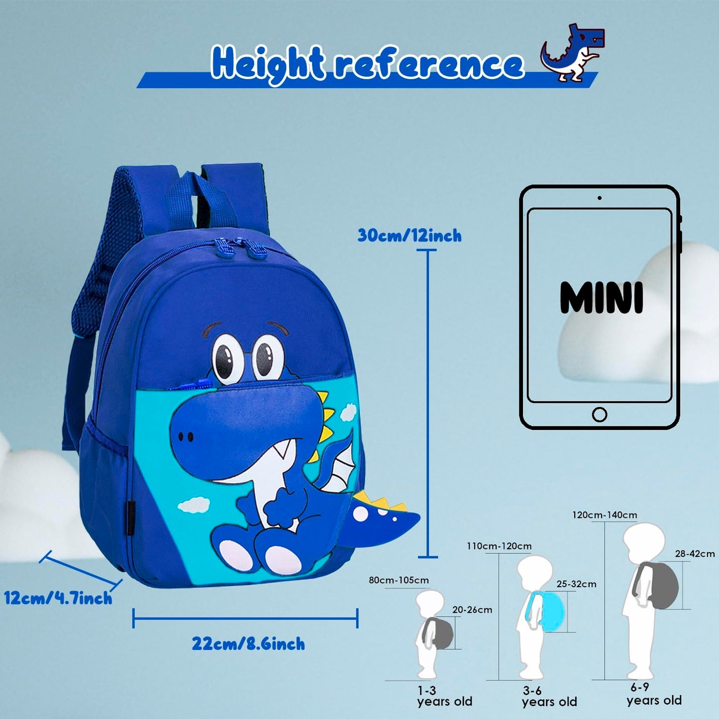 yisibo Dinosaur Hippo Kids Toddler Backpack for Boys Girls Lightweight Waterproof Preschool Travel Schoolbag for 2-7 Years