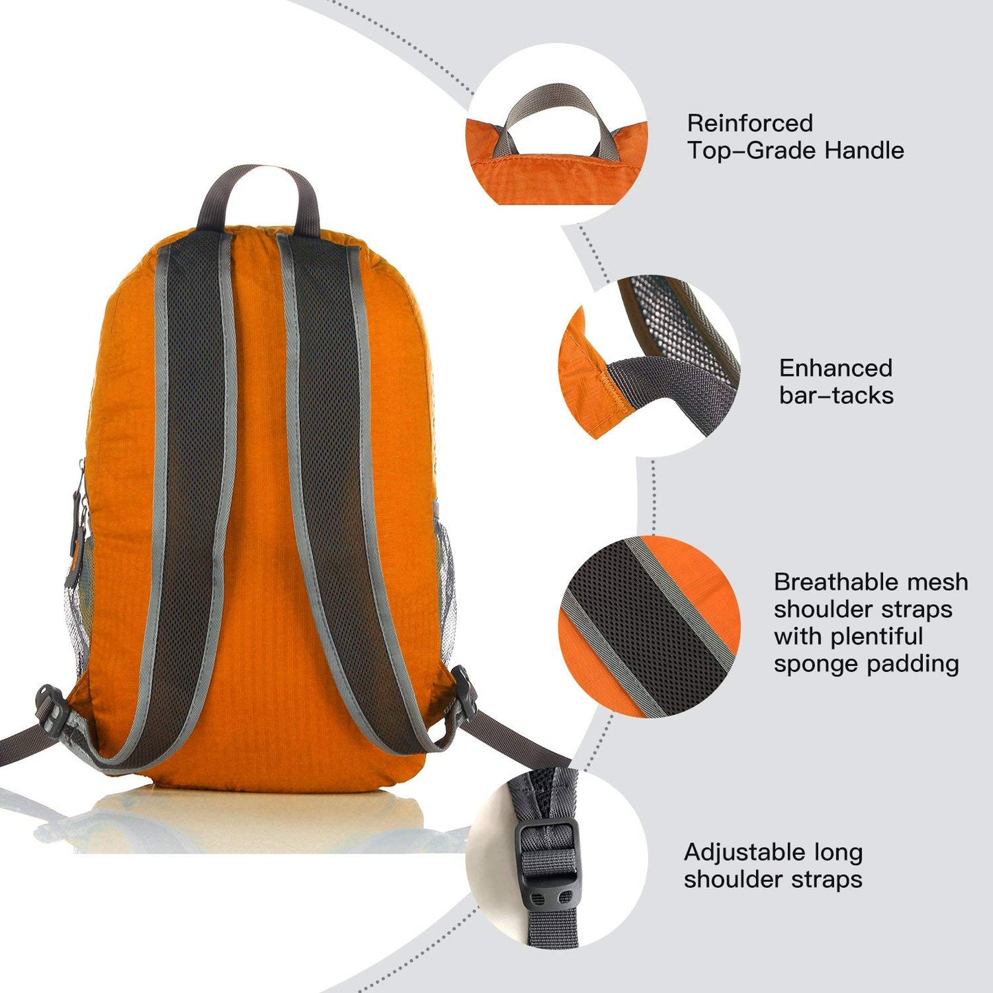 Outlander Packable Handy Lightweight Travel Hiking Backpack Daypack-Grey-L