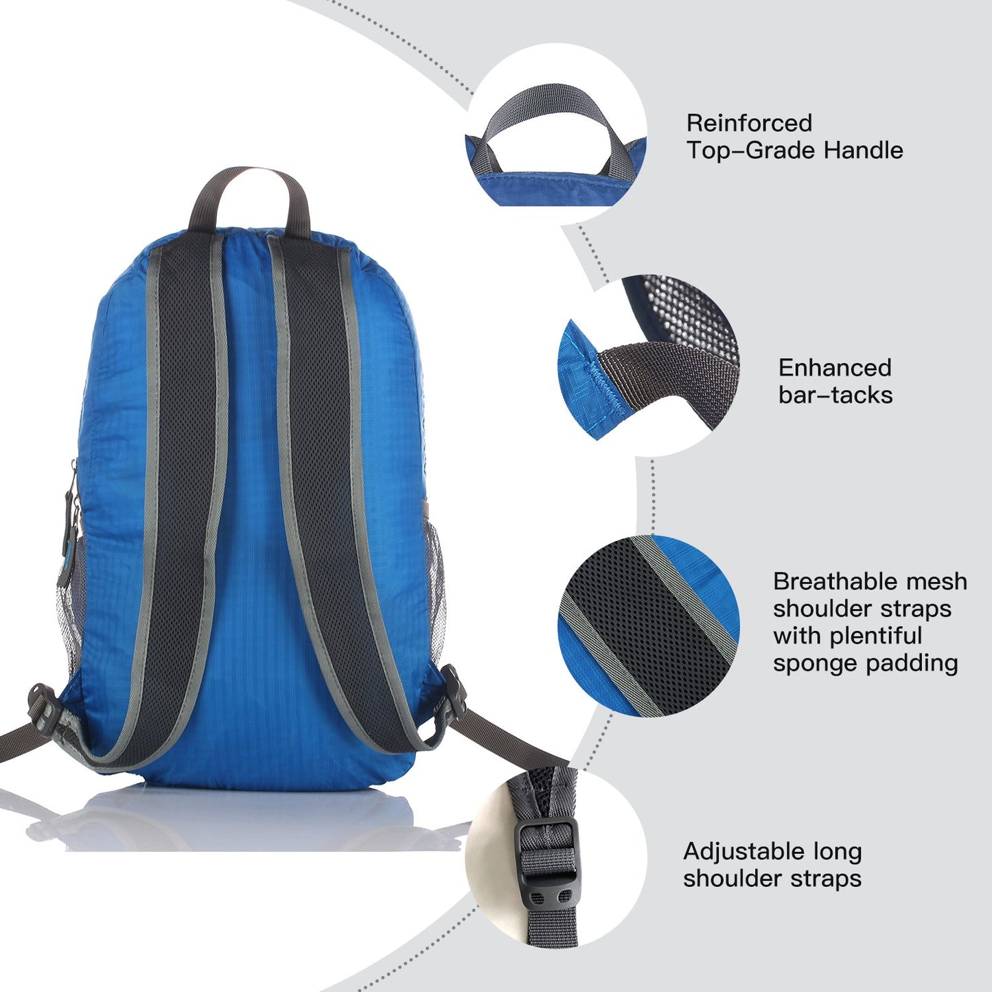 Outlander Packable Handy Lightweight Travel Hiking Backpack Daypack-Grey-L