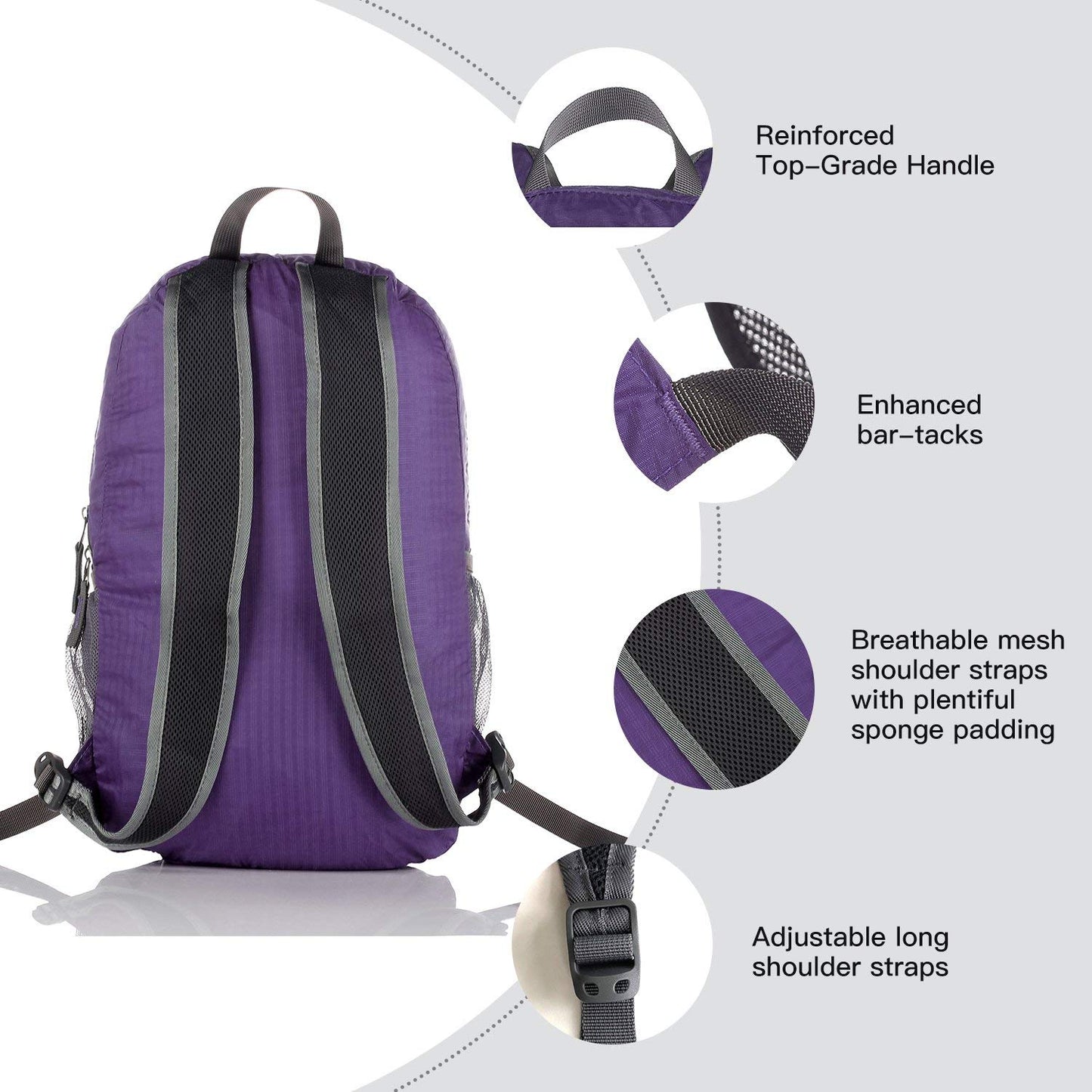 Outlander Packable Handy Lightweight Travel Hiking Backpack Daypack-Grey-L