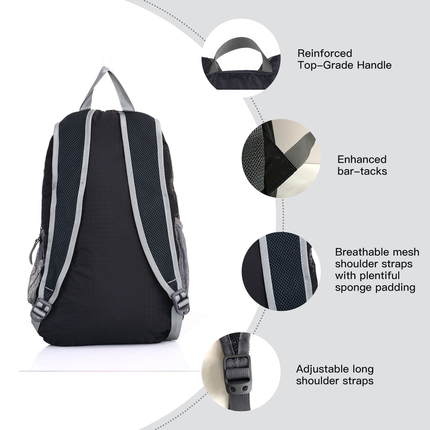 Outlander Packable Handy Lightweight Travel Hiking Backpack Daypack-Grey-L