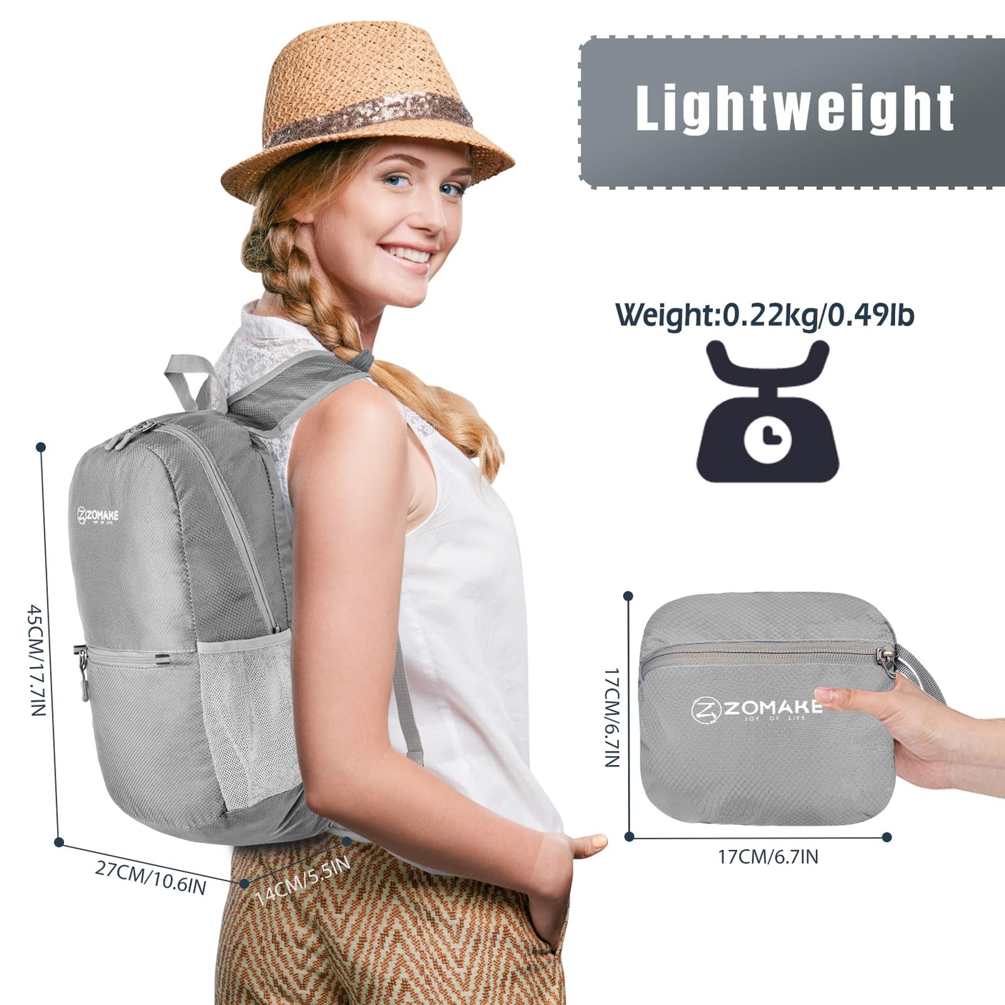 ZOMAKE Ultra Lightweight Hiking Backpack 20L - Packable Small Backpacks Water Resistant Daypack for Women Men(Black)