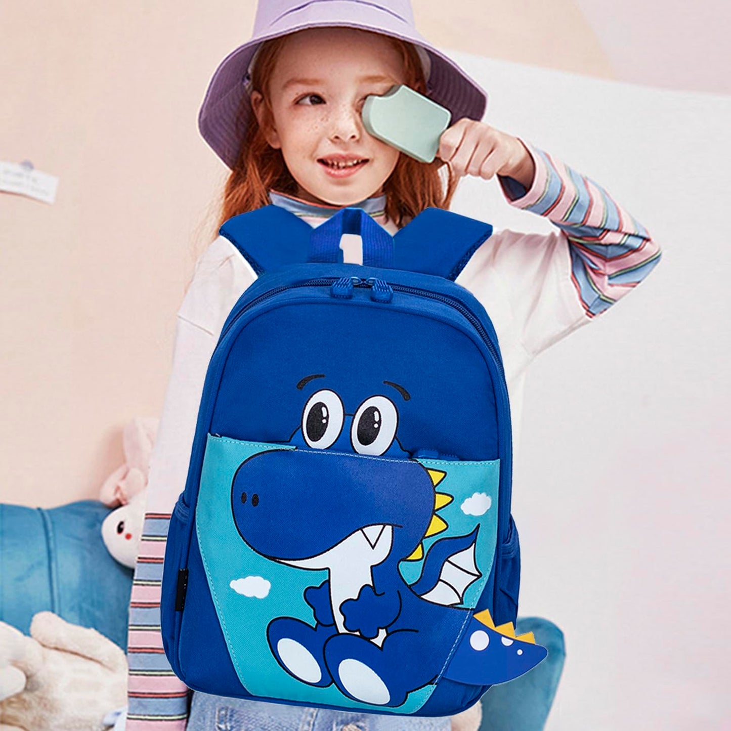 yisibo Dinosaur Hippo Kids Toddler Backpack for Boys Girls Lightweight Waterproof Preschool Travel Schoolbag for 2-7 Years