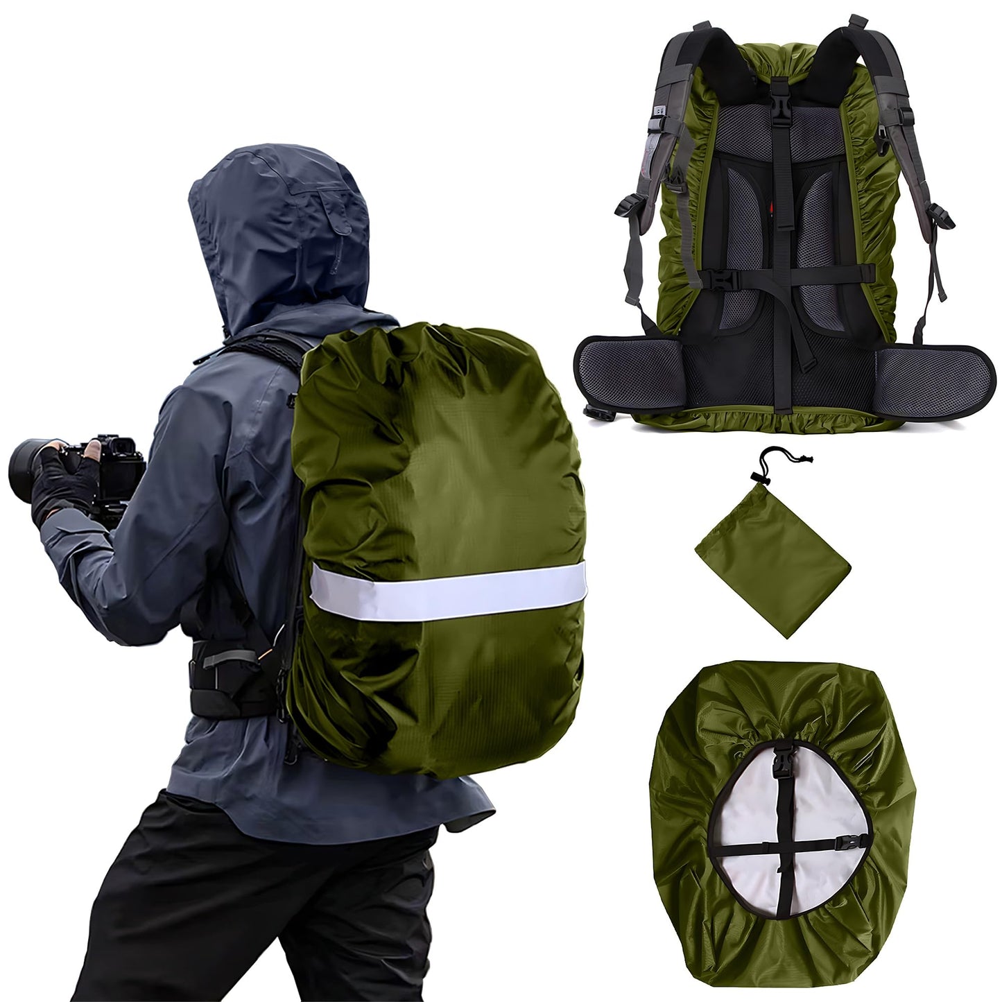 Waterproof Backpack Rain Cover,8000mm Waterproof Level,Upgraded with Reflective,Anti-Slip Cross Buckle Straps,Ultra-Strong Multilayer Structure for Hiking,Biking,Camping,Outdoor, Traveling