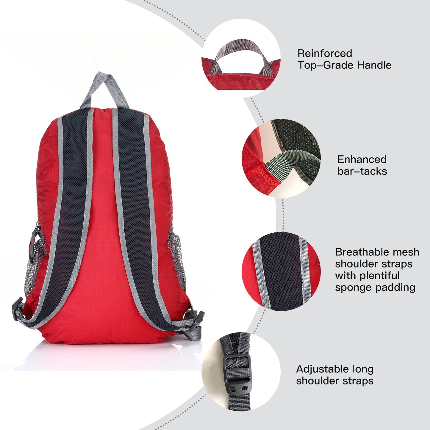 Outlander Packable Handy Lightweight Travel Hiking Backpack Daypack-Grey-L