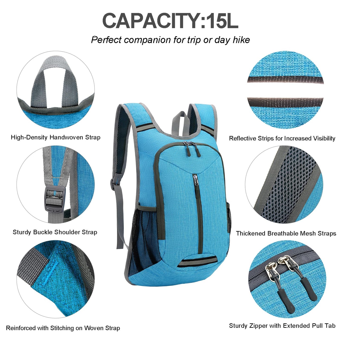 WEREWOLVES 15L Small Hiking Backpack, Travel Lightweight Foldable Packable Casual Outdoor Daypack
