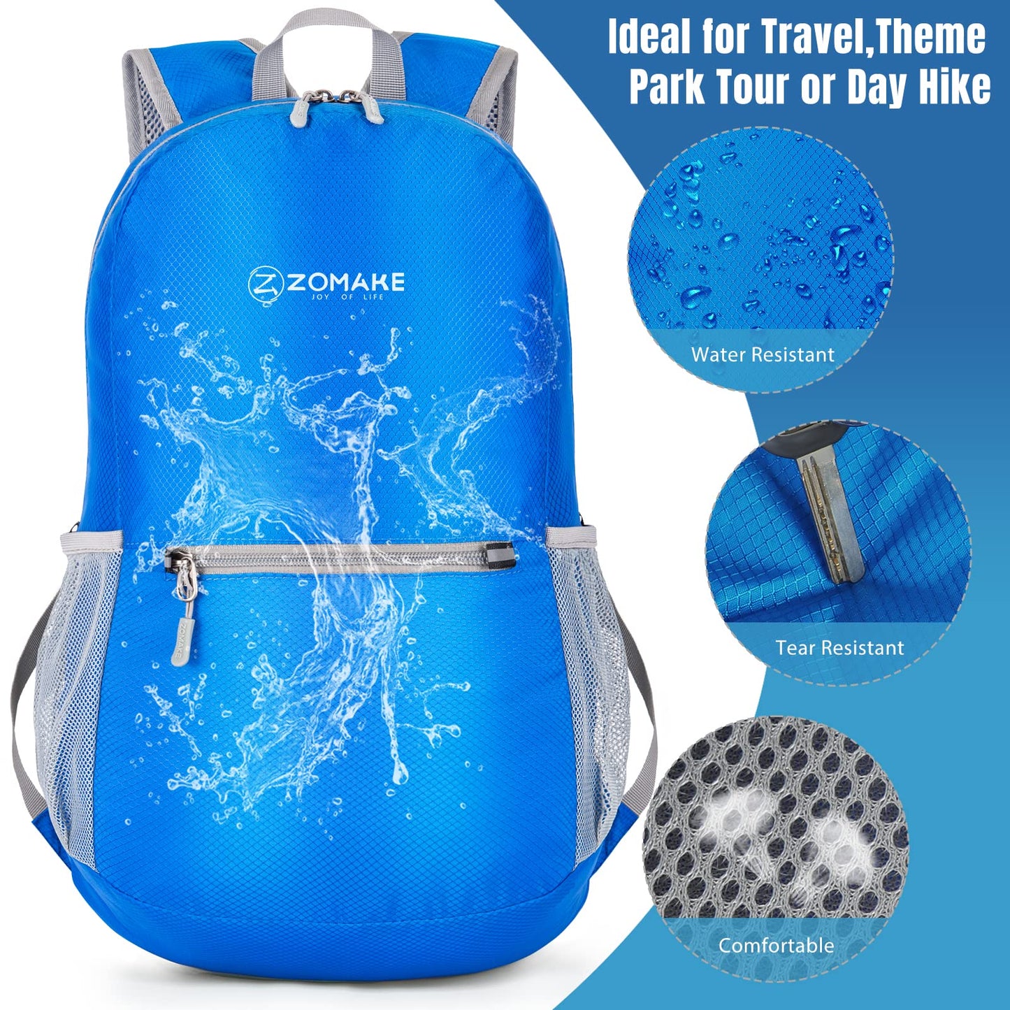ZOMAKE Ultra Lightweight Hiking Backpack 20L - Packable Small Backpacks Water Resistant Daypack for Women Men(Black)