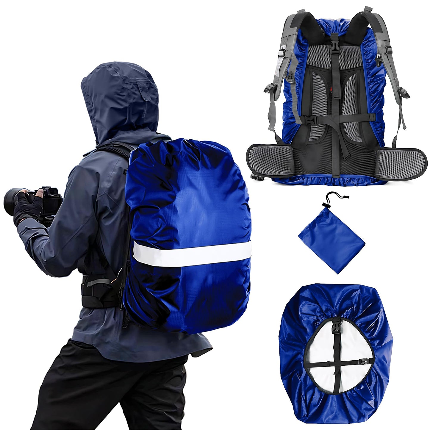 Waterproof Backpack Rain Cover,8000mm Waterproof Level,Upgraded with Reflective,Anti-Slip Cross Buckle Straps,Ultra-Strong Multilayer Structure for Hiking,Biking,Camping,Outdoor, Traveling