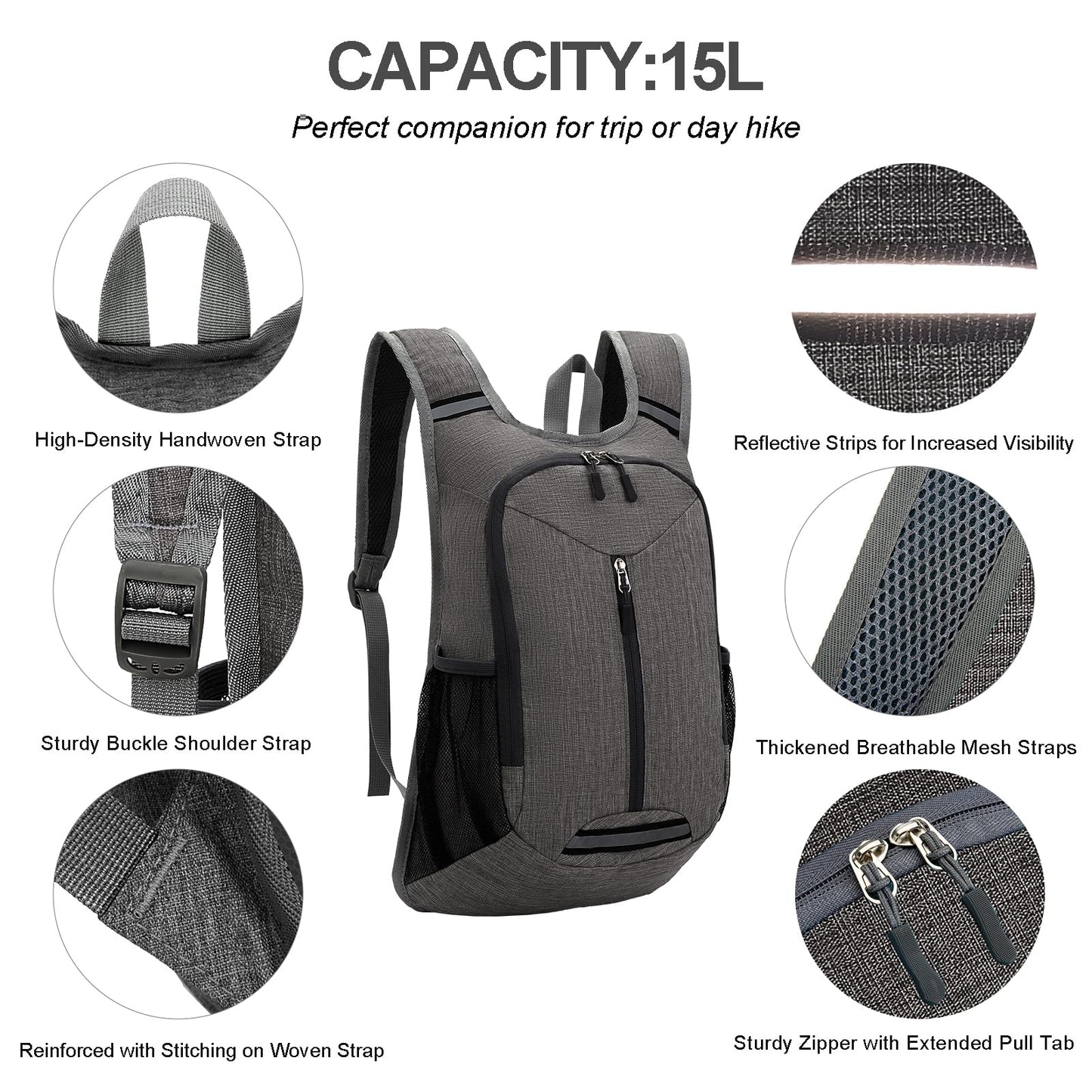 WEREWOLVES 15L Small Hiking Backpack, Travel Lightweight Foldable Packable Casual Outdoor Daypack