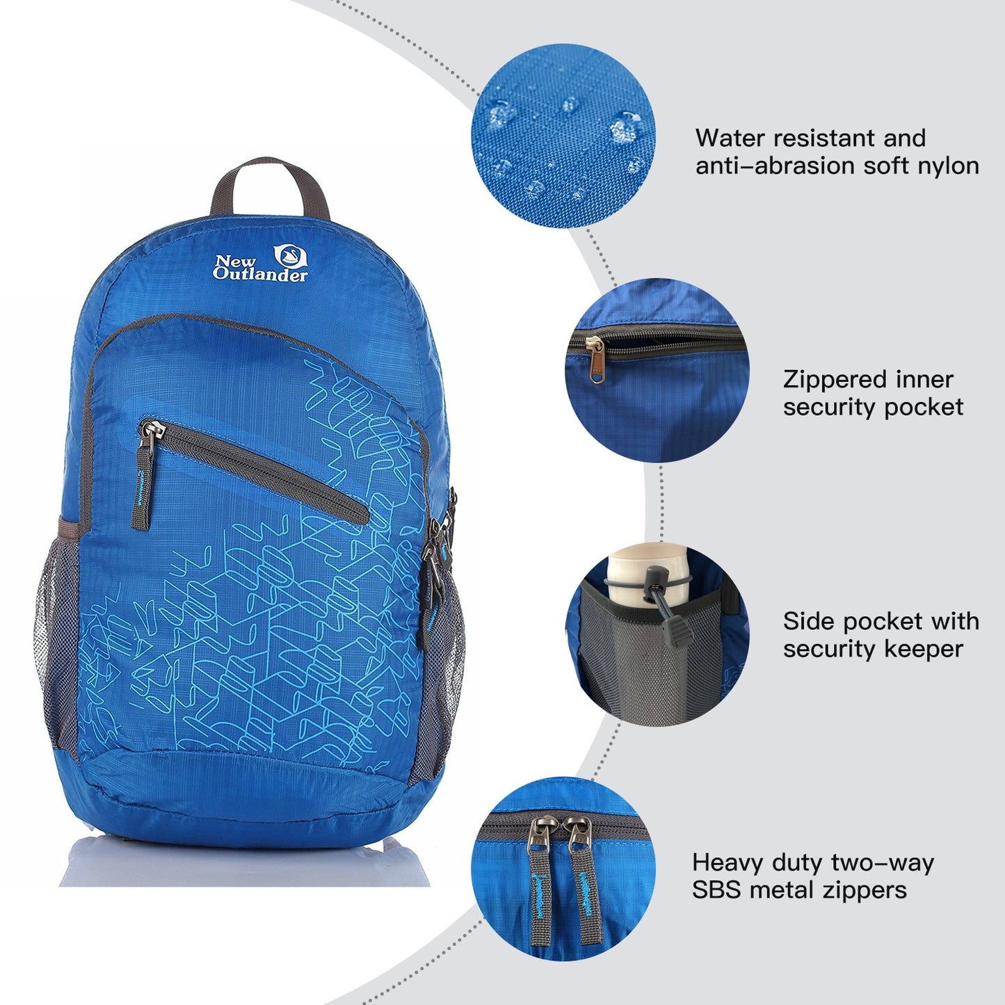 Outlander Packable Handy Lightweight Travel Hiking Backpack Daypack-Grey-L