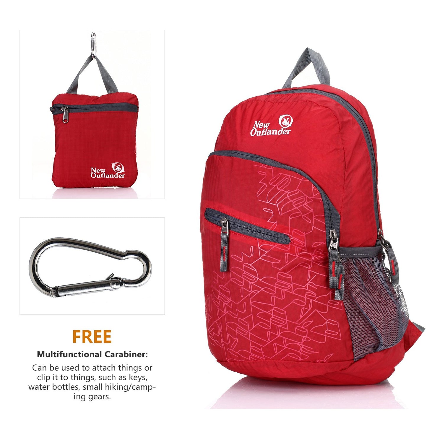 Outlander Packable Handy Lightweight Travel Hiking Backpack Daypack-Grey-L