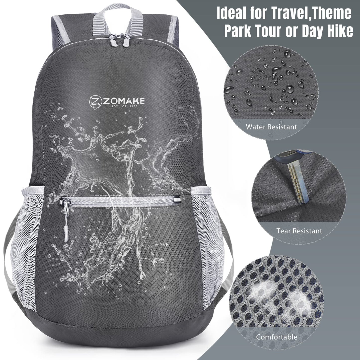 ZOMAKE Ultra Lightweight Hiking Backpack 20L - Packable Small Backpacks Water Resistant Daypack for Women Men(Black)