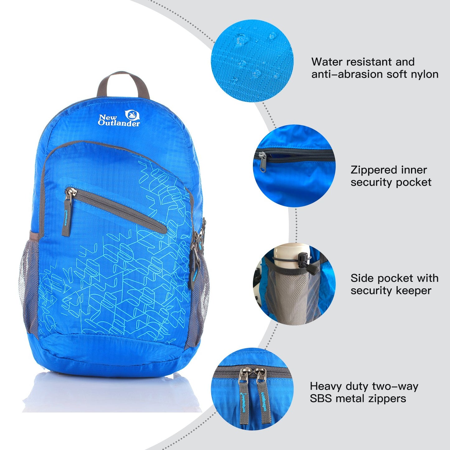 Outlander Packable Handy Lightweight Travel Hiking Backpack Daypack-Grey-L