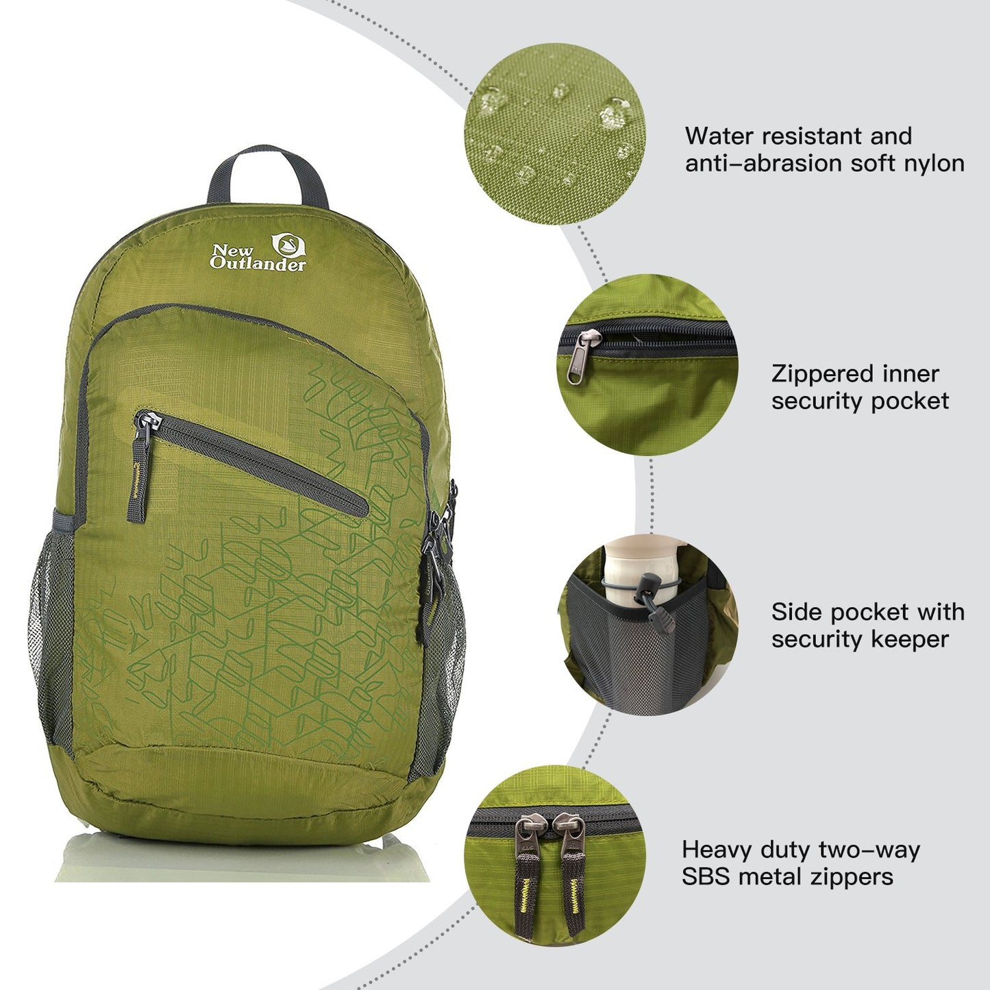 Outlander Packable Handy Lightweight Travel Hiking Backpack Daypack-Grey-L