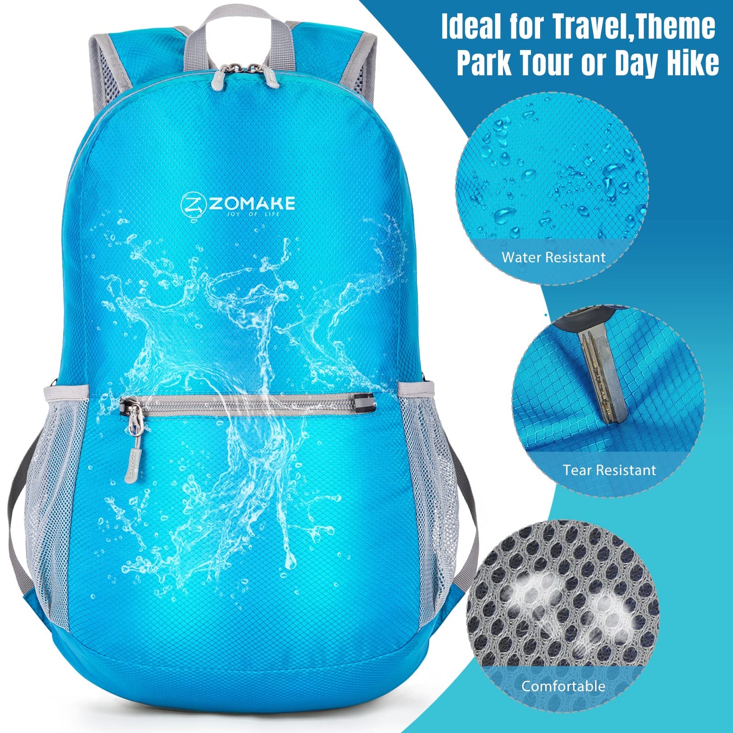 ZOMAKE Ultra Lightweight Hiking Backpack 20L - Packable Small Backpacks Water Resistant Daypack for Women Men(Black)