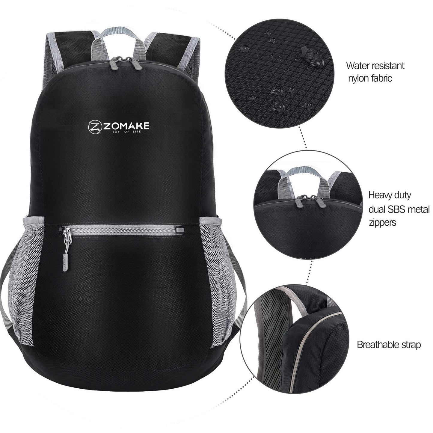ZOMAKE Ultra Lightweight Hiking Backpack 20L - Packable Small Backpacks Water Resistant Daypack for Women Men(Black)