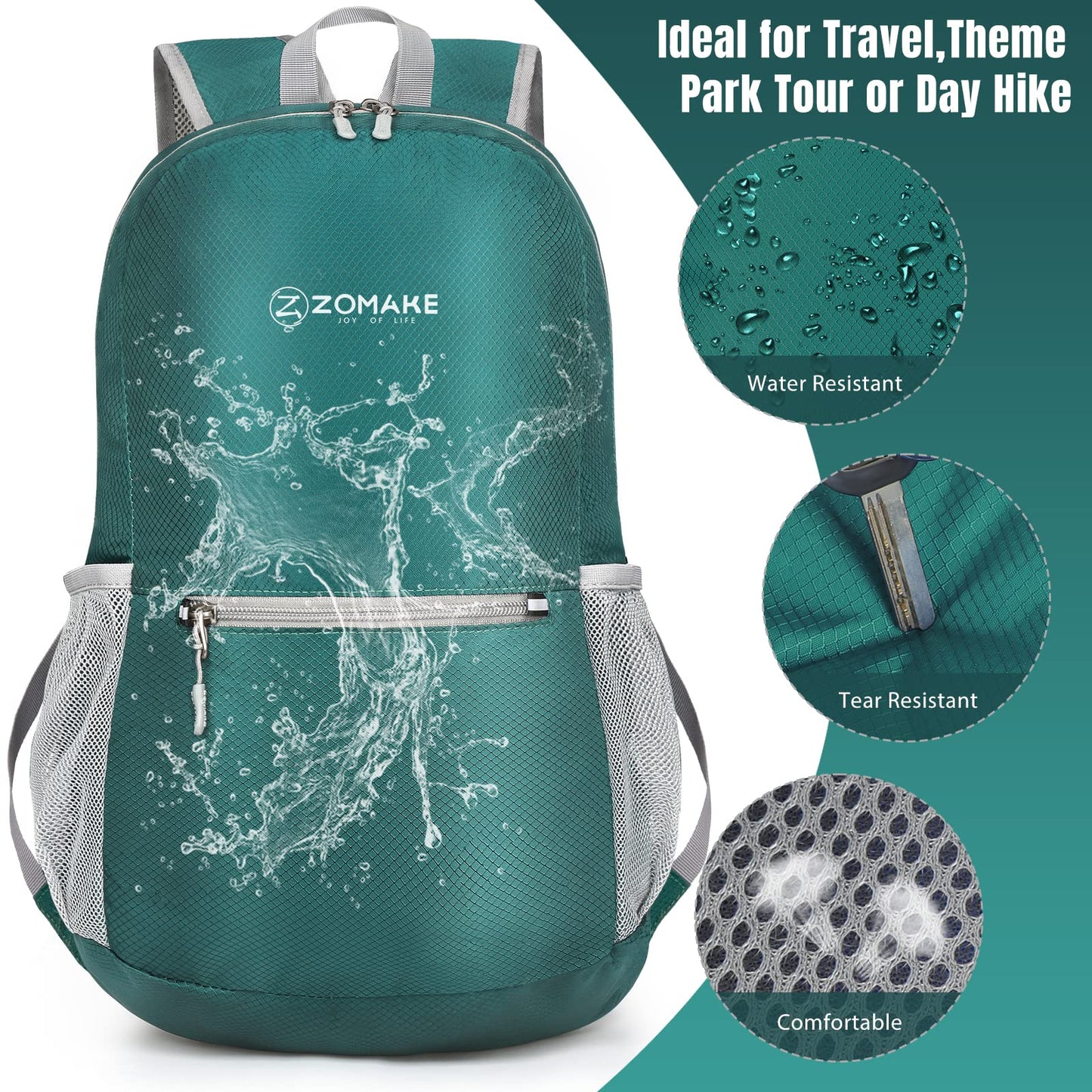 ZOMAKE Ultra Lightweight Hiking Backpack 20L - Packable Small Backpacks Water Resistant Daypack for Women Men(Black)