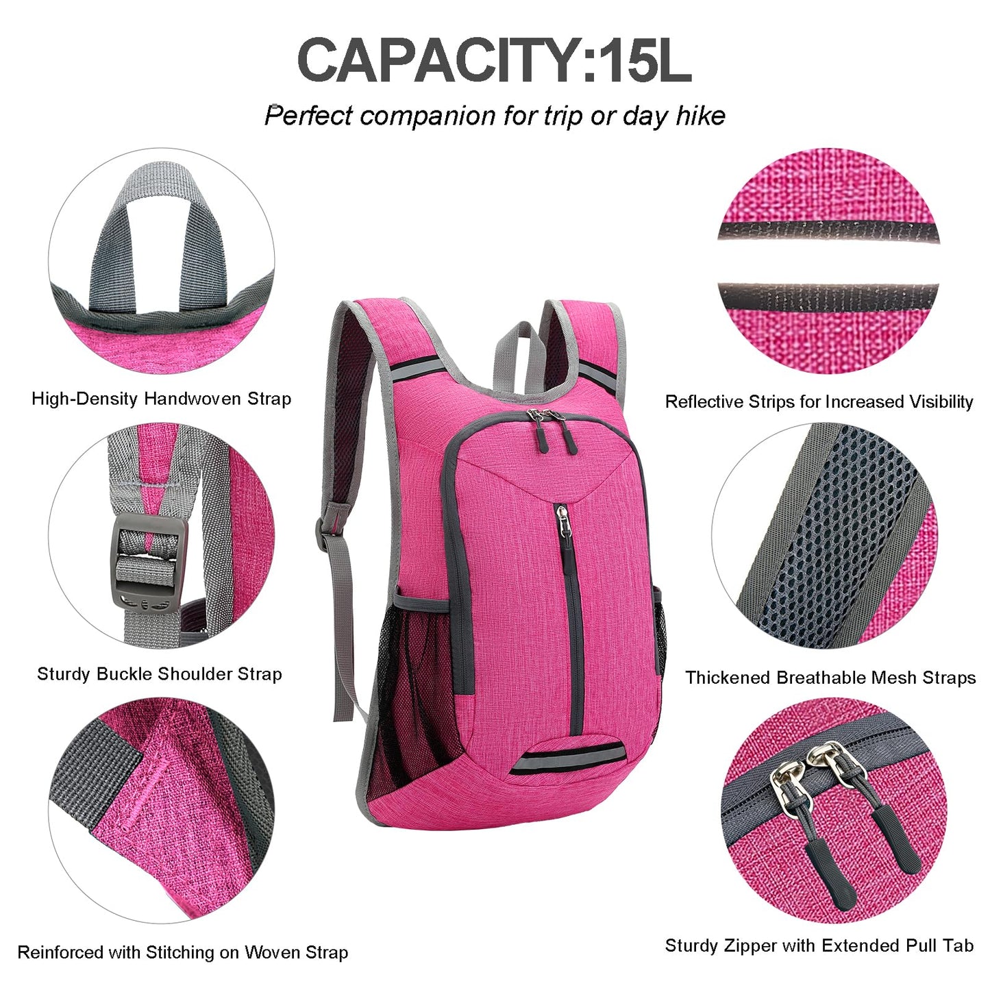 WEREWOLVES 15L Small Hiking Backpack, Travel Lightweight Foldable Packable Casual Outdoor Daypack