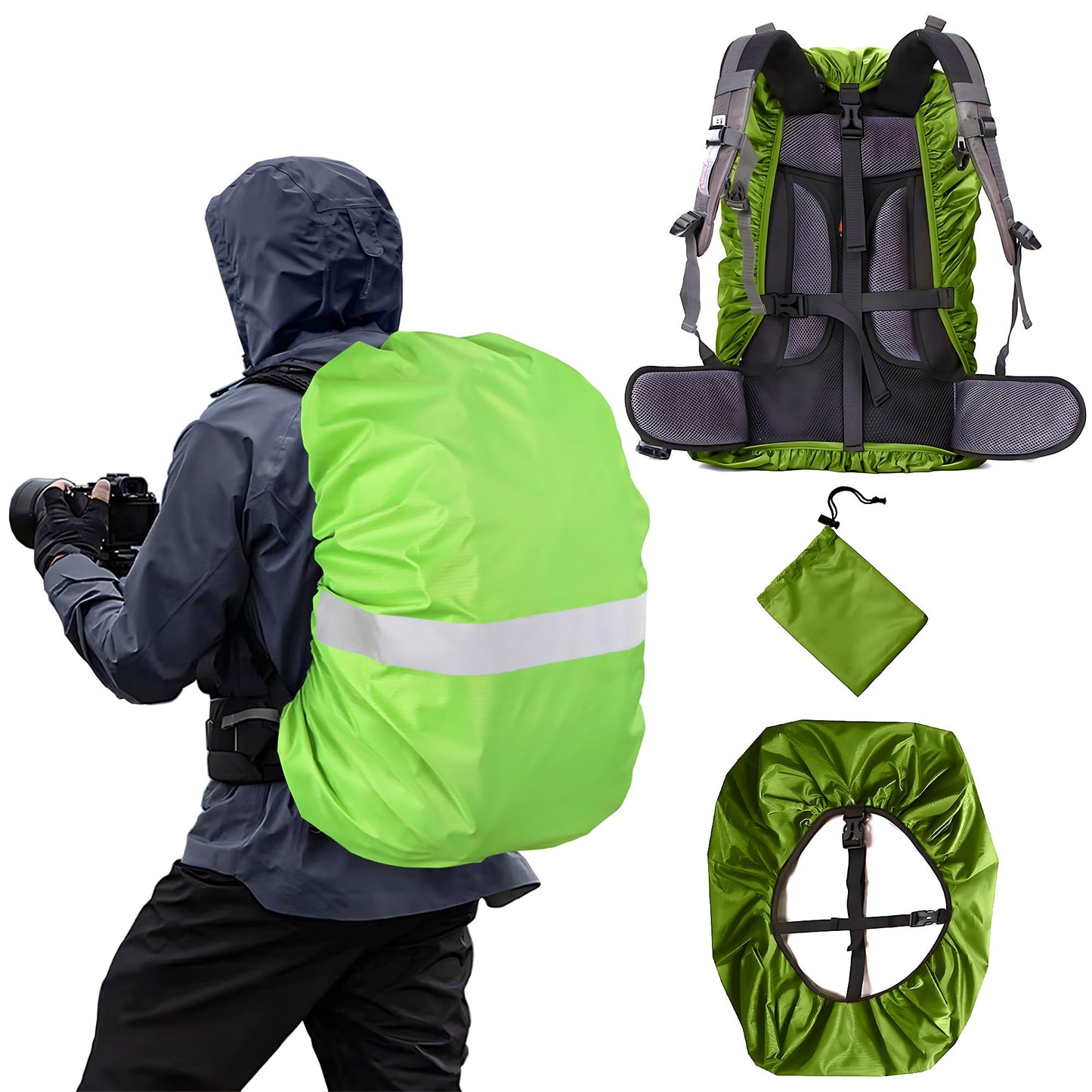 Waterproof Backpack Rain Cover,8000mm Waterproof Level,Upgraded with Reflective,Anti-Slip Cross Buckle Straps,Ultra-Strong Multilayer Structure for Hiking,Biking,Camping,Outdoor, Traveling