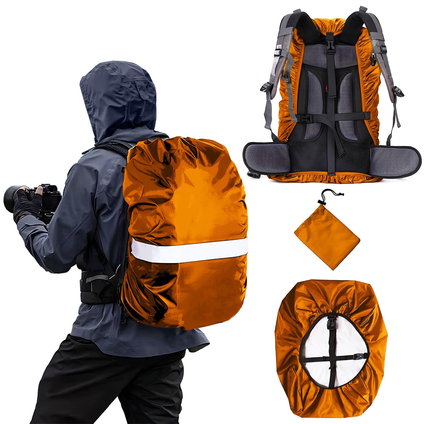 Waterproof Backpack Rain Cover,8000mm Waterproof Level,Upgraded with Reflective,Anti-Slip Cross Buckle Straps,Ultra-Strong Multilayer Structure for Hiking,Biking,Camping,Outdoor, Traveling