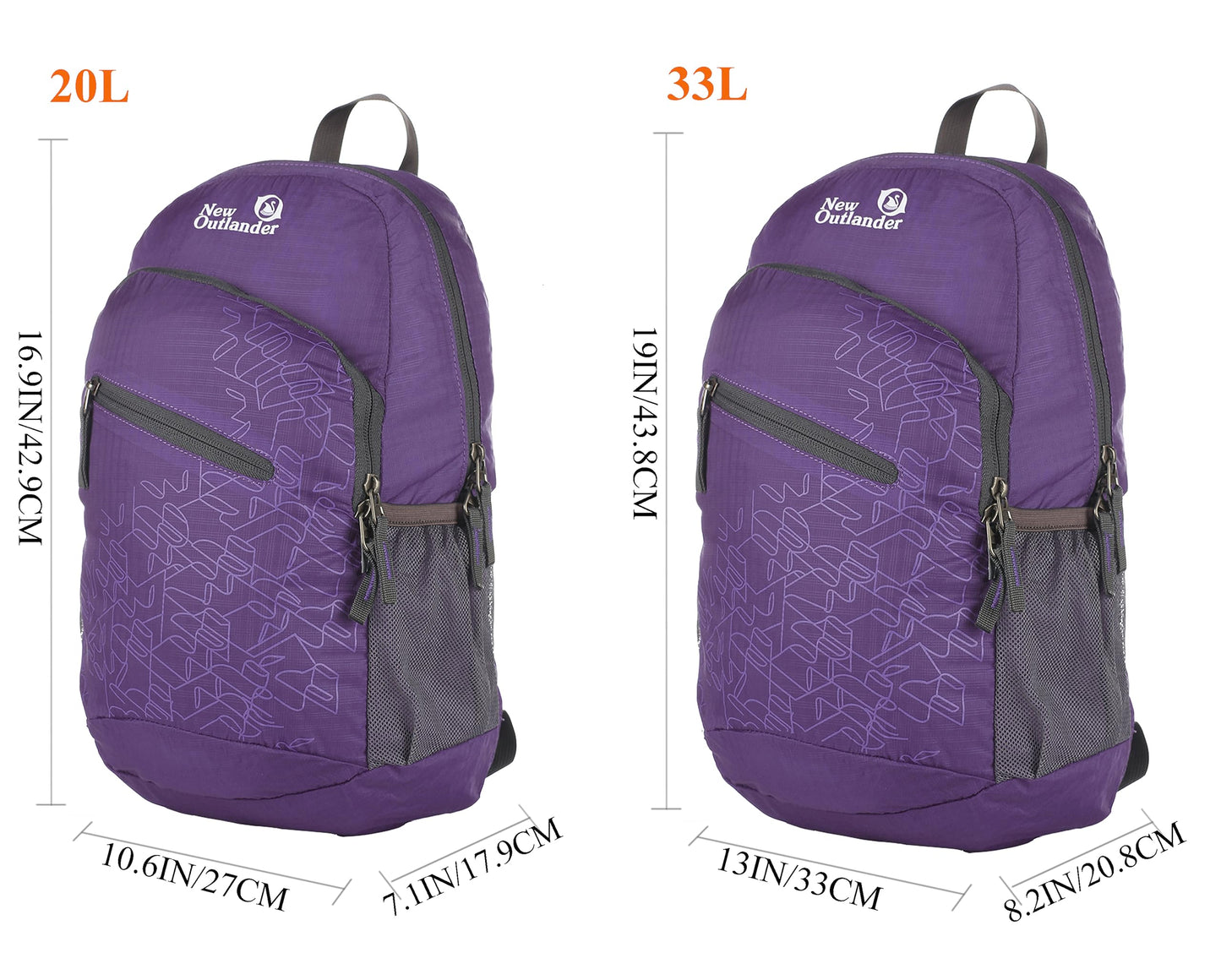 Outlander Packable Handy Lightweight Travel Hiking Backpack Daypack-Grey-L