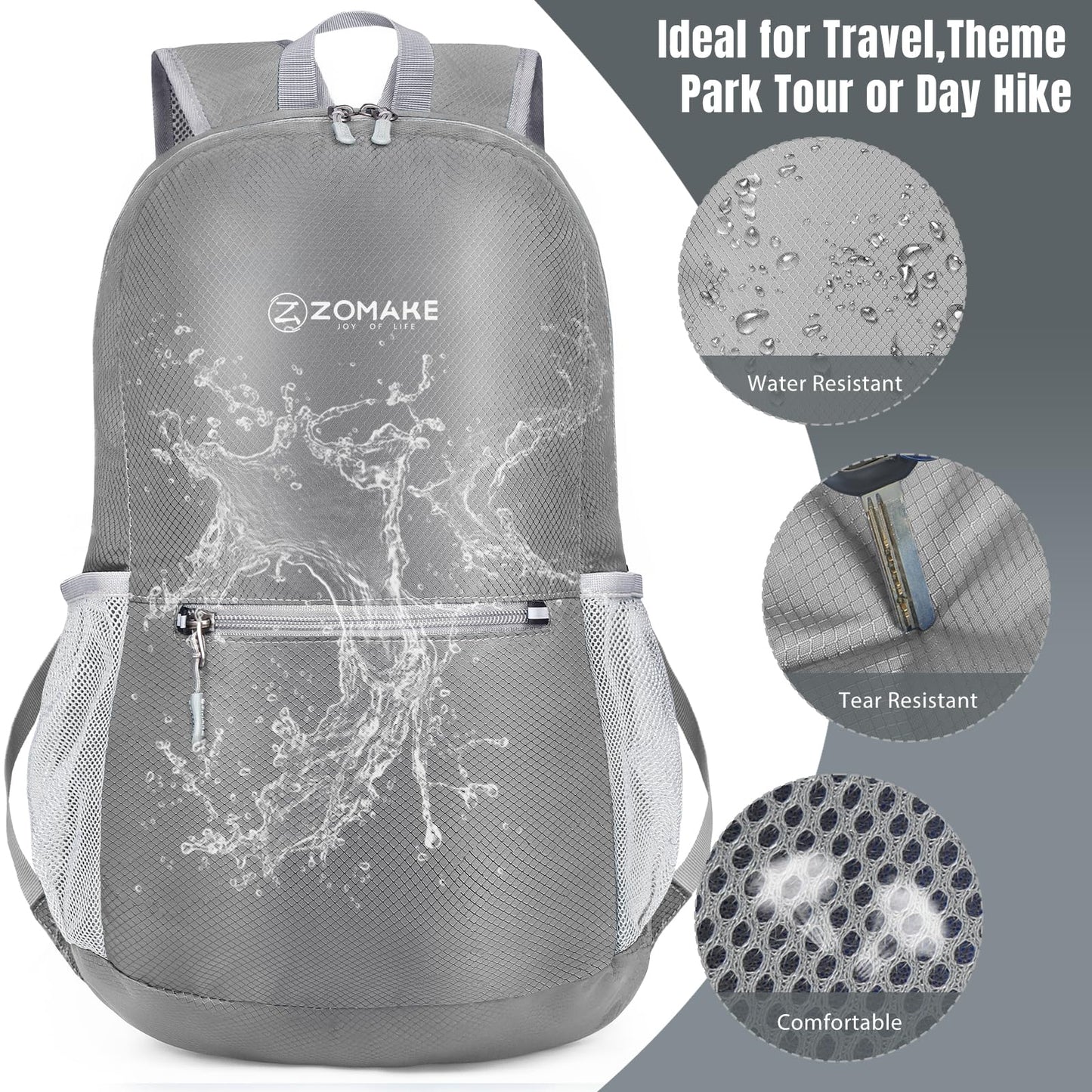 ZOMAKE Ultra Lightweight Hiking Backpack 20L - Packable Small Backpacks Water Resistant Daypack for Women Men(Black)