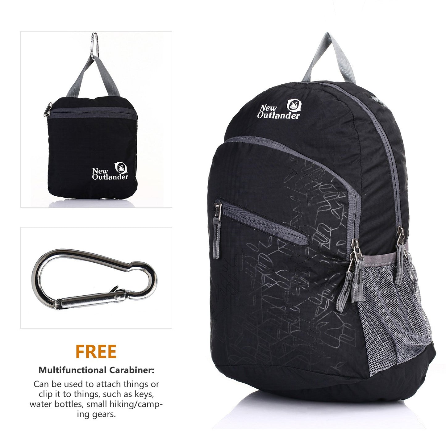 Outlander Packable Handy Lightweight Travel Hiking Backpack Daypack-Grey-L
