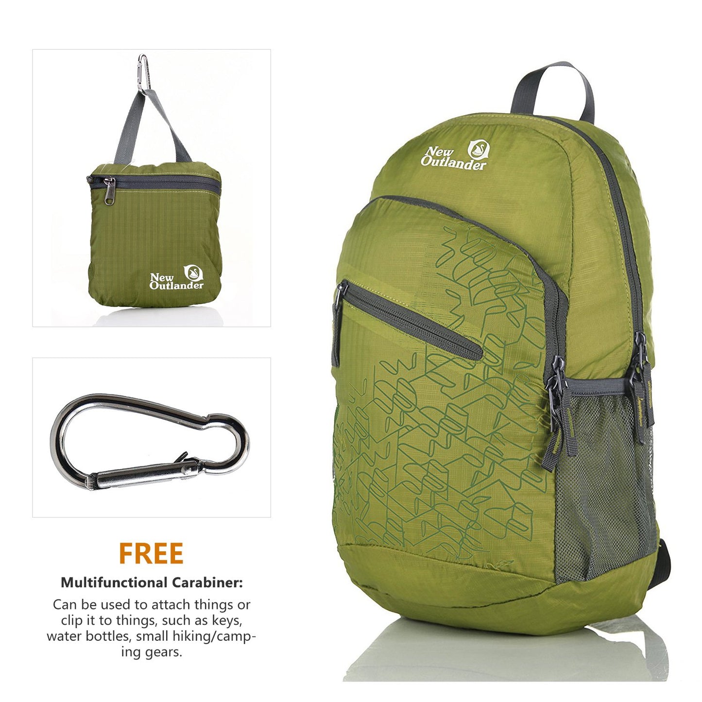 Outlander Packable Handy Lightweight Travel Hiking Backpack Daypack-Grey-L