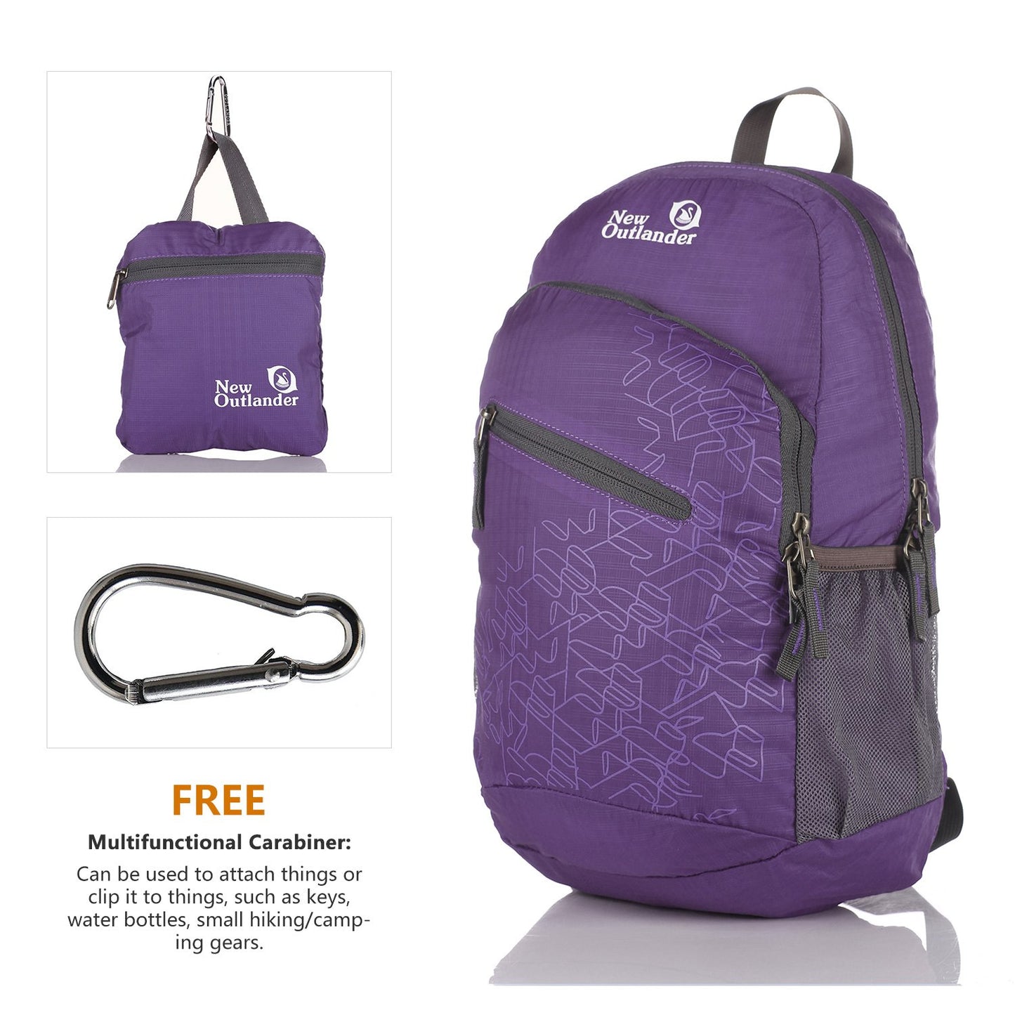 Outlander Packable Handy Lightweight Travel Hiking Backpack Daypack-Grey-L