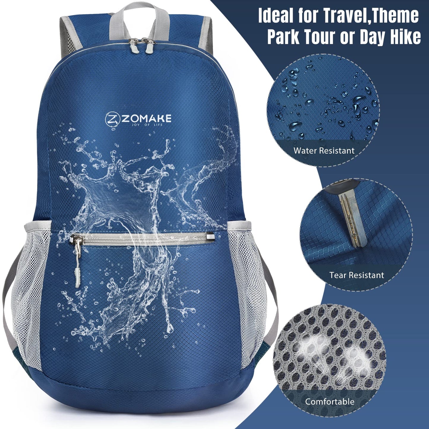 ZOMAKE Ultra Lightweight Hiking Backpack 20L - Packable Small Backpacks Water Resistant Daypack for Women Men(Black)