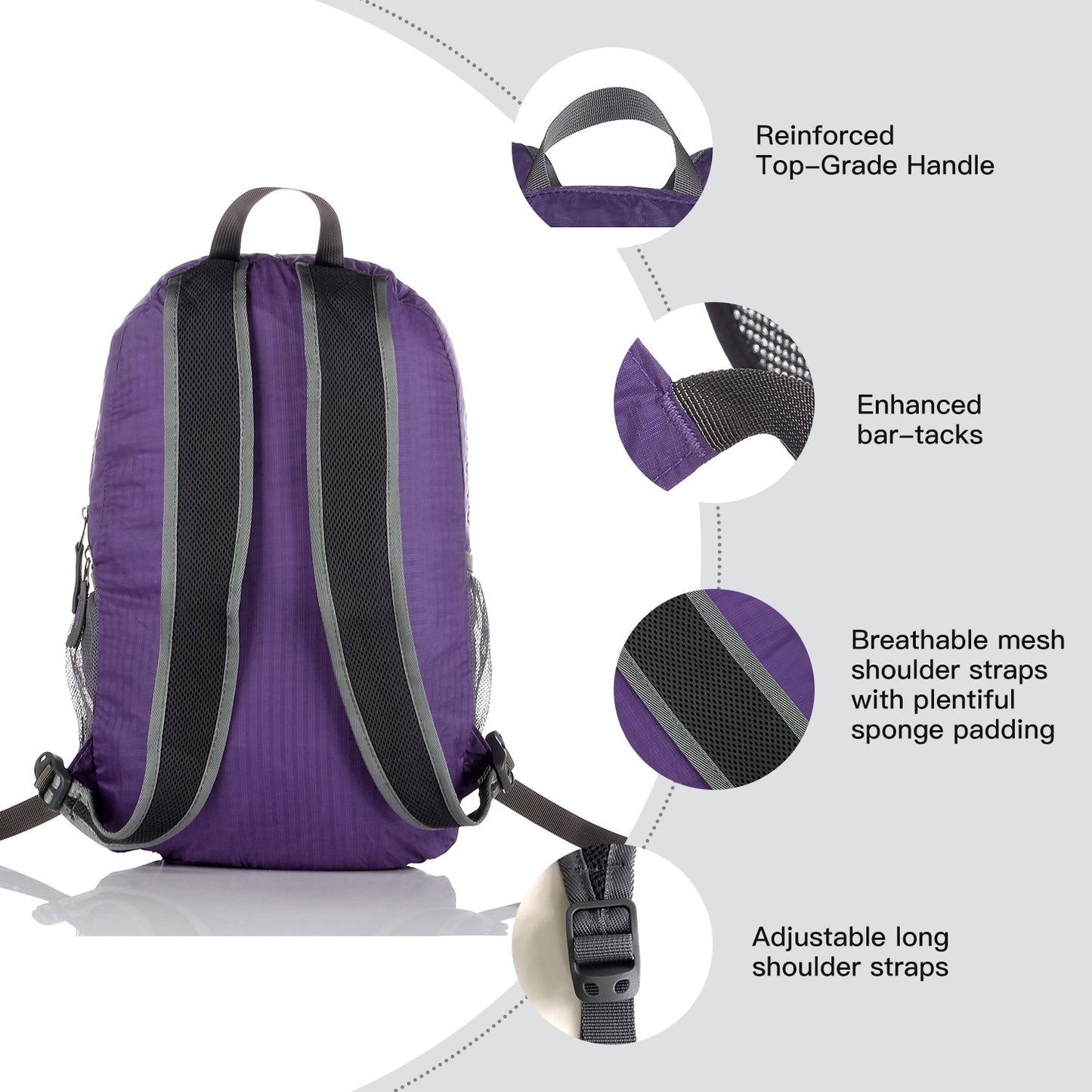 Outlander Packable Handy Lightweight Travel Hiking Backpack Daypack-Grey-L