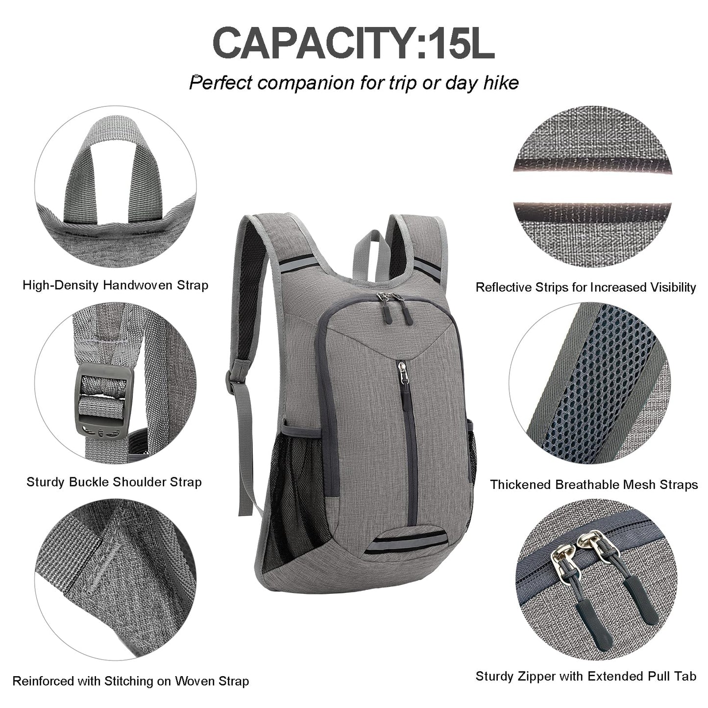 WEREWOLVES 15L Small Hiking Backpack, Travel Lightweight Foldable Packable Casual Outdoor Daypack