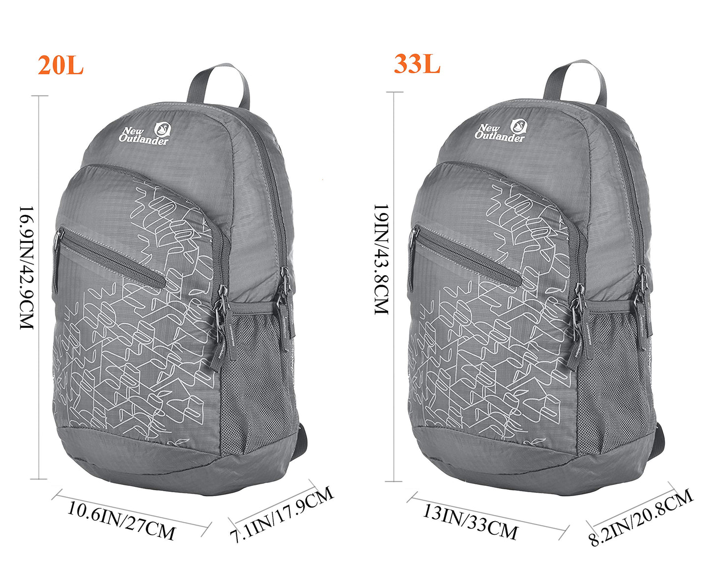 Outlander Packable Handy Lightweight Travel Hiking Backpack Daypack-Grey-L