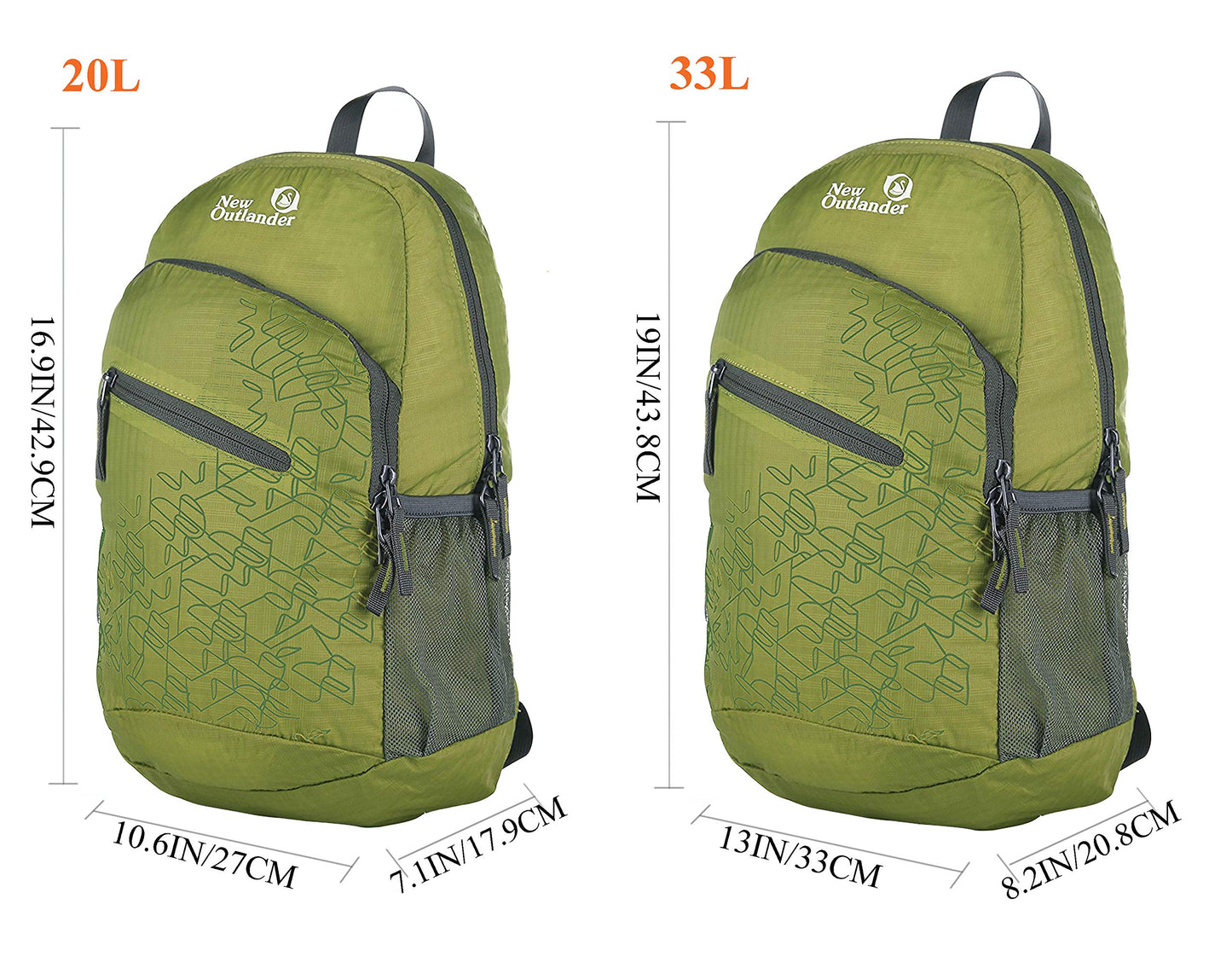 Outlander Packable Handy Lightweight Travel Hiking Backpack Daypack-Grey-L
