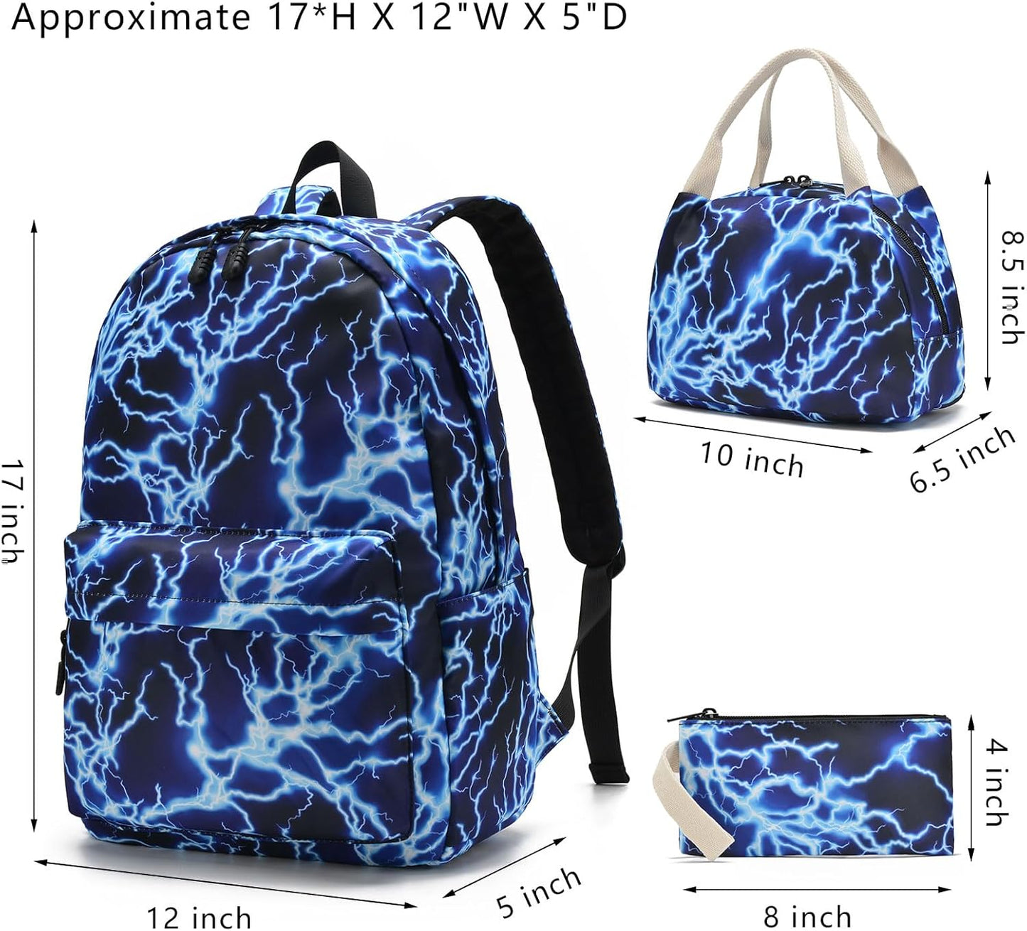 School Backpack for Boys Lightweight Kids Backpack Lightning Bookbag Travel Daypack Water Resistant Laptop Backpack With Lunch Bag Pencil Case