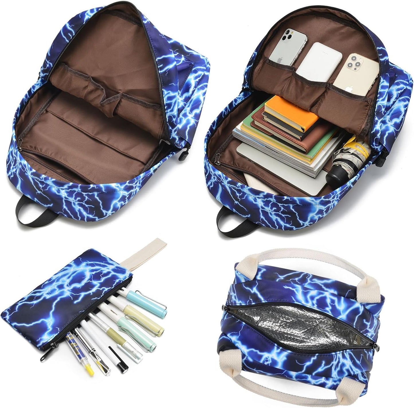School Backpack for Boys Lightweight Kids Backpack Lightning Bookbag Travel Daypack Water Resistant Laptop Backpack With Lunch Bag Pencil Case