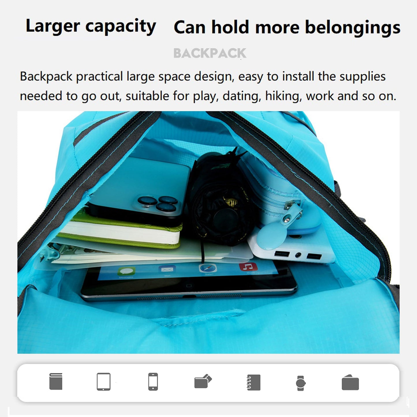 16L Hiking-Daypack Lightweight-Foldable Travel-Backpack Water-Resistant Camping Outdoor Packable Easy Carry-on Bag (Dark Blue)